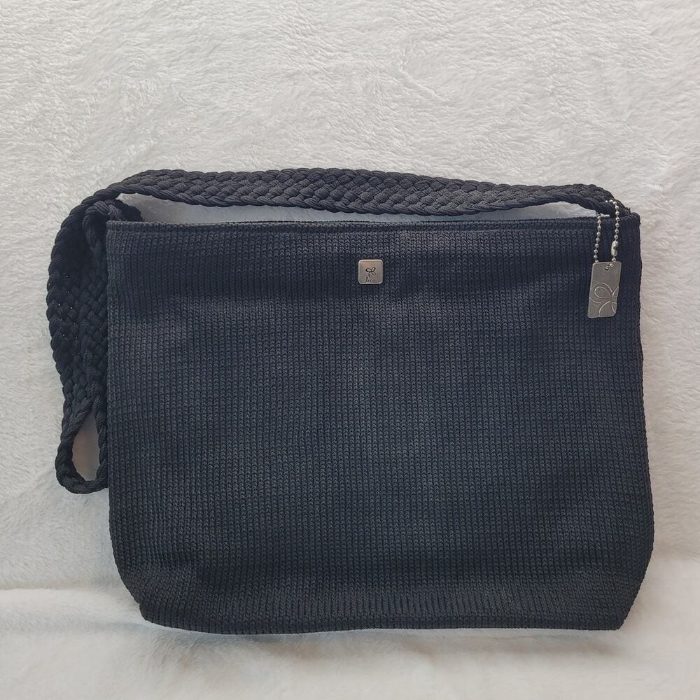 VTG Line Woven Crochet Black Handbag Boho Y2K Retro School College Festival